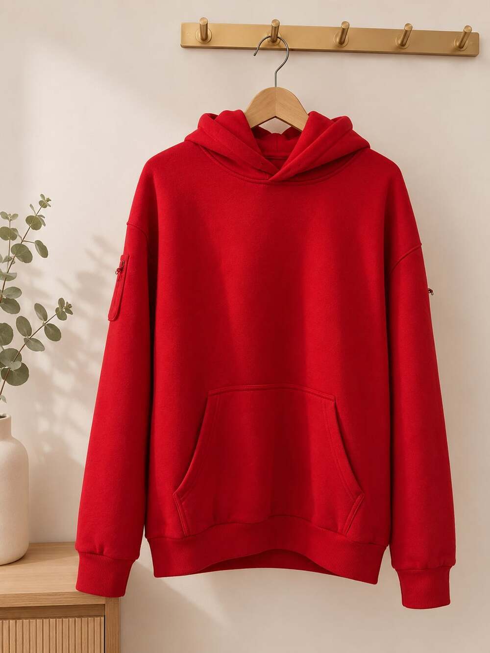 Comfrt Red Oversized Hoodie Pullover Streetwear Cozy Heavyweight Size M